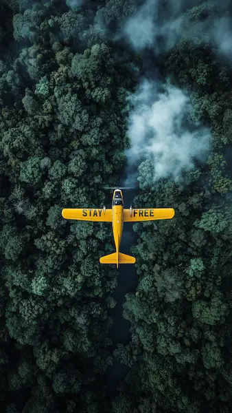 stay-free-yellow-plane-forest-avion-jaune-foret