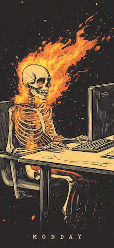 Flaming-skeleton-desk-Squelette-en-feu-bureau