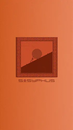 Sisyphus-art-orange-background-boulder-hill